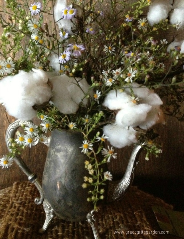 decorate with cotton and wildflowers
