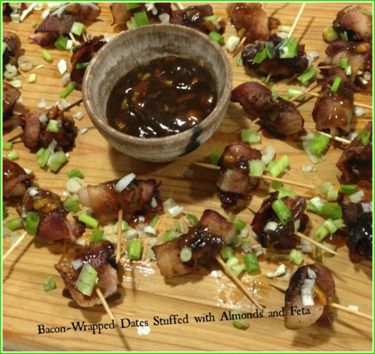 Bacon Wrapped Dates Stuffed with Feta and Almonds