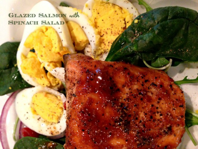 Easy Glazed Salmon and Spinach salad recipe
