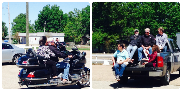 Joanne Cash Yates (motorcycle) and other Cash family (pickup). Johnny Cash Boyhood Home VIP Tour