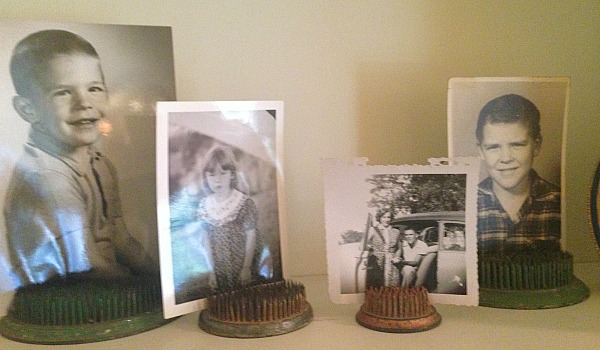 using flower frogs for displaying photos