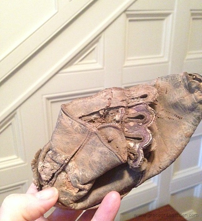 During renovation of our home built in 1876, an old shoe was found in the wall. 