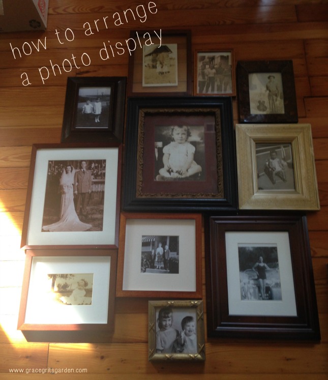 arranging a photo display - start by laying pictures on the floor