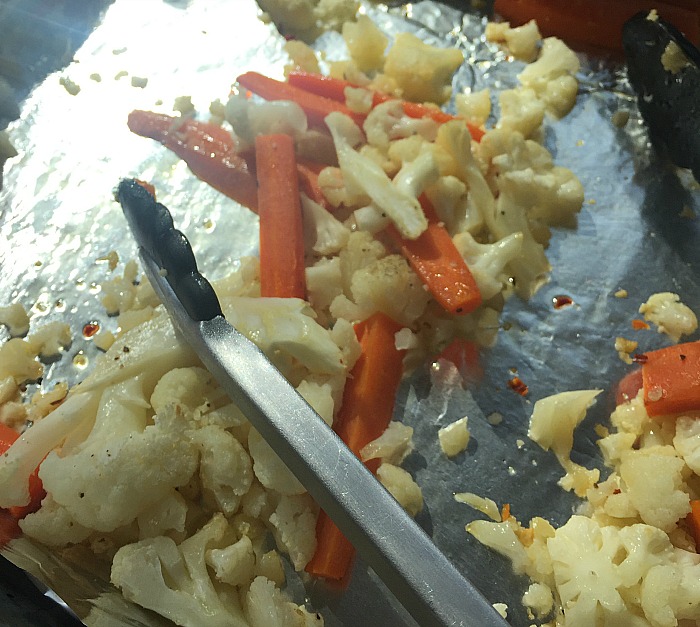 Roasting cauliflower and carrots