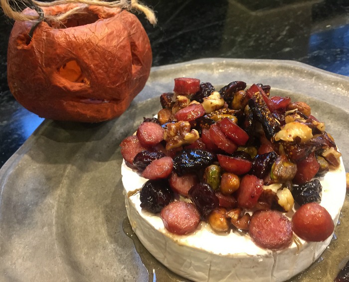 Halloween Appetizers - Baked Brie with Foraged Figs, Pigs, and Nuts
