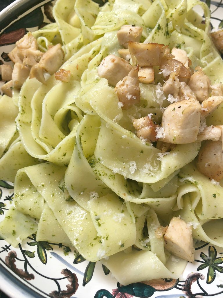 Pappardelle Pasta with Fresh Pesto and Chicken