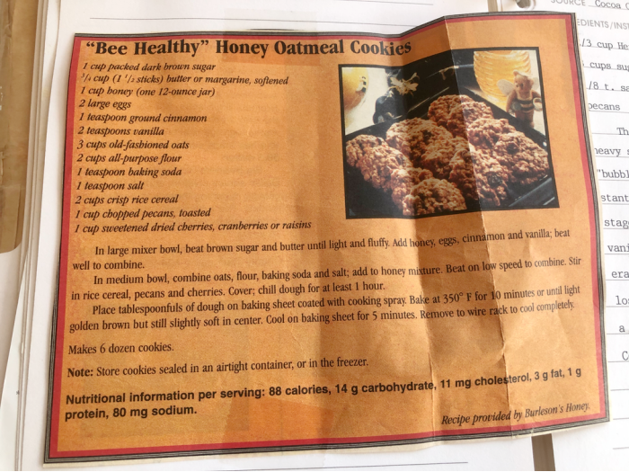 Bee Healthy Oatmeal Honey Cookie