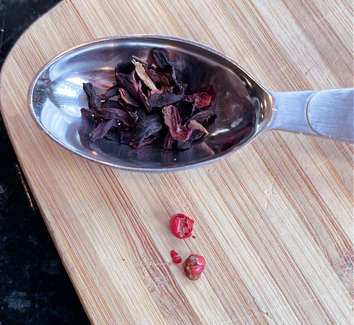 dried hibiscus and pink peppercorns